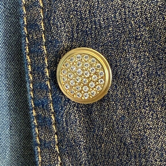 Vintage Denim Jacket Gold Embellished Rhinestone Accents Western Y2K Medium - Picture 7 of 13